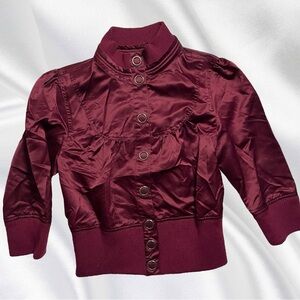 Vintage Women’s Wine Color Fitted Button Up High Neck Line Crop Sleeve Jacket